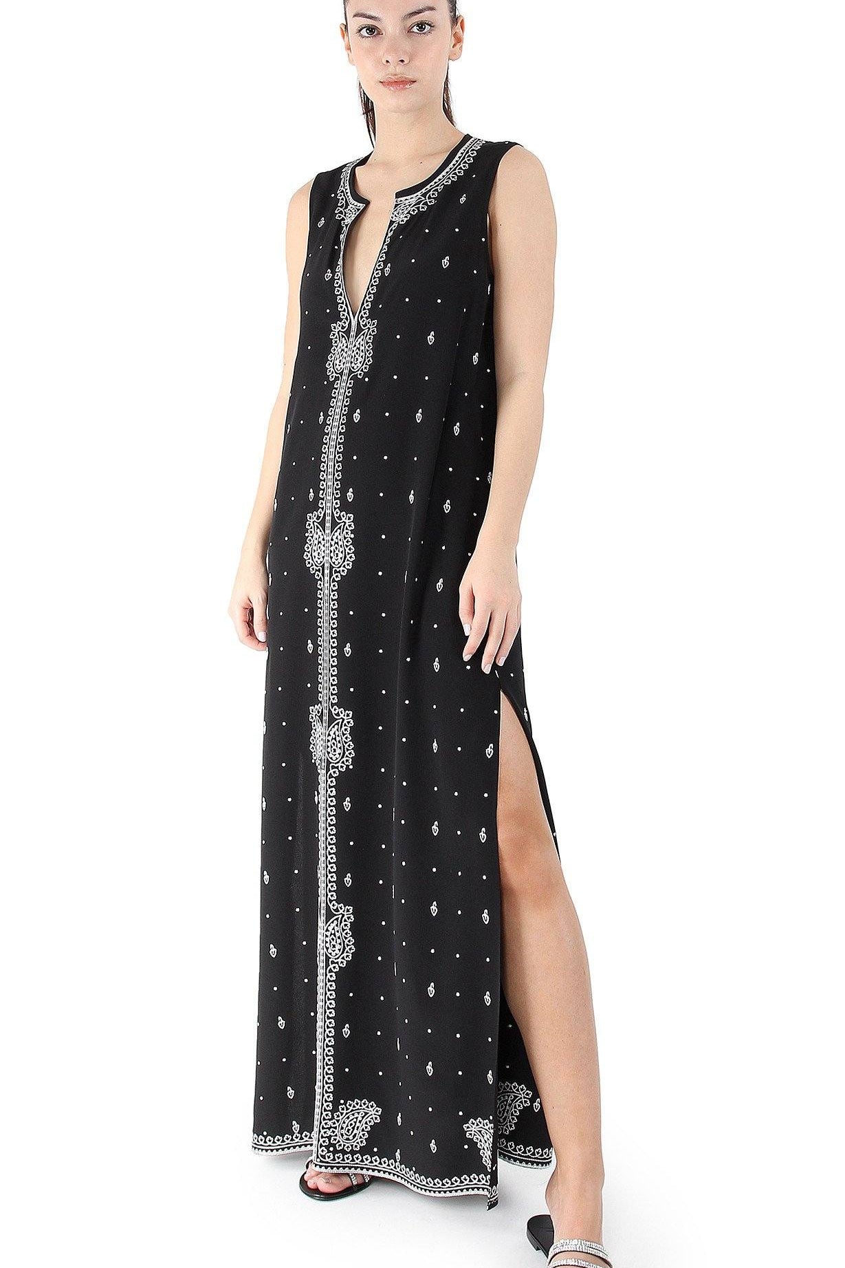Rain Drop Embroidery Sleeveless Long Dress Tunics Marie France Van Damme 