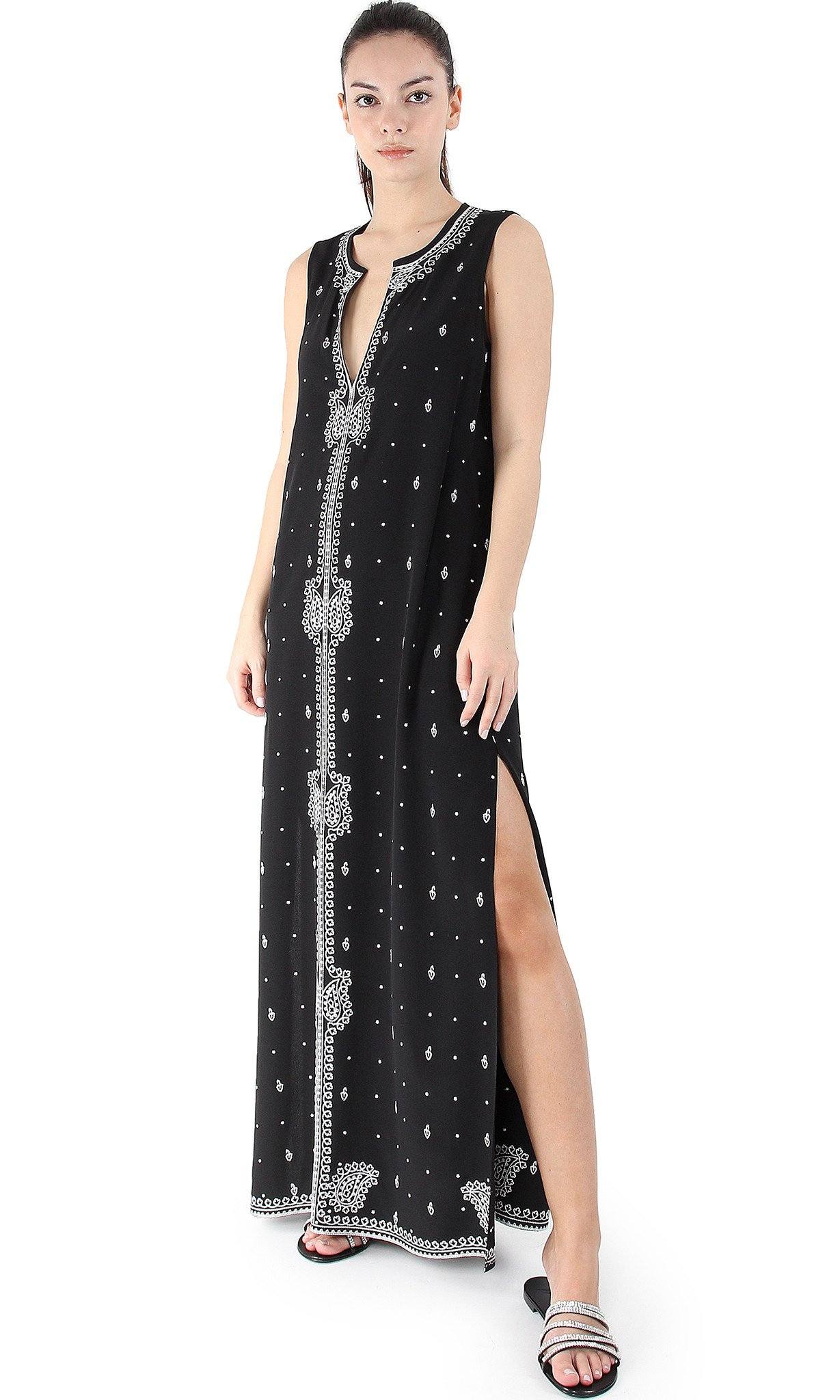 Rain Drop Embroidery Sleeveless Long Dress Tunics Marie France Van Damme 
