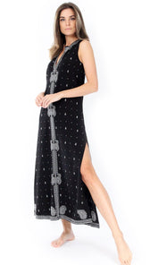 Rain Drop Lurex Embroidery Sleeveless Long Dress Tunics Marie France Van Damme 