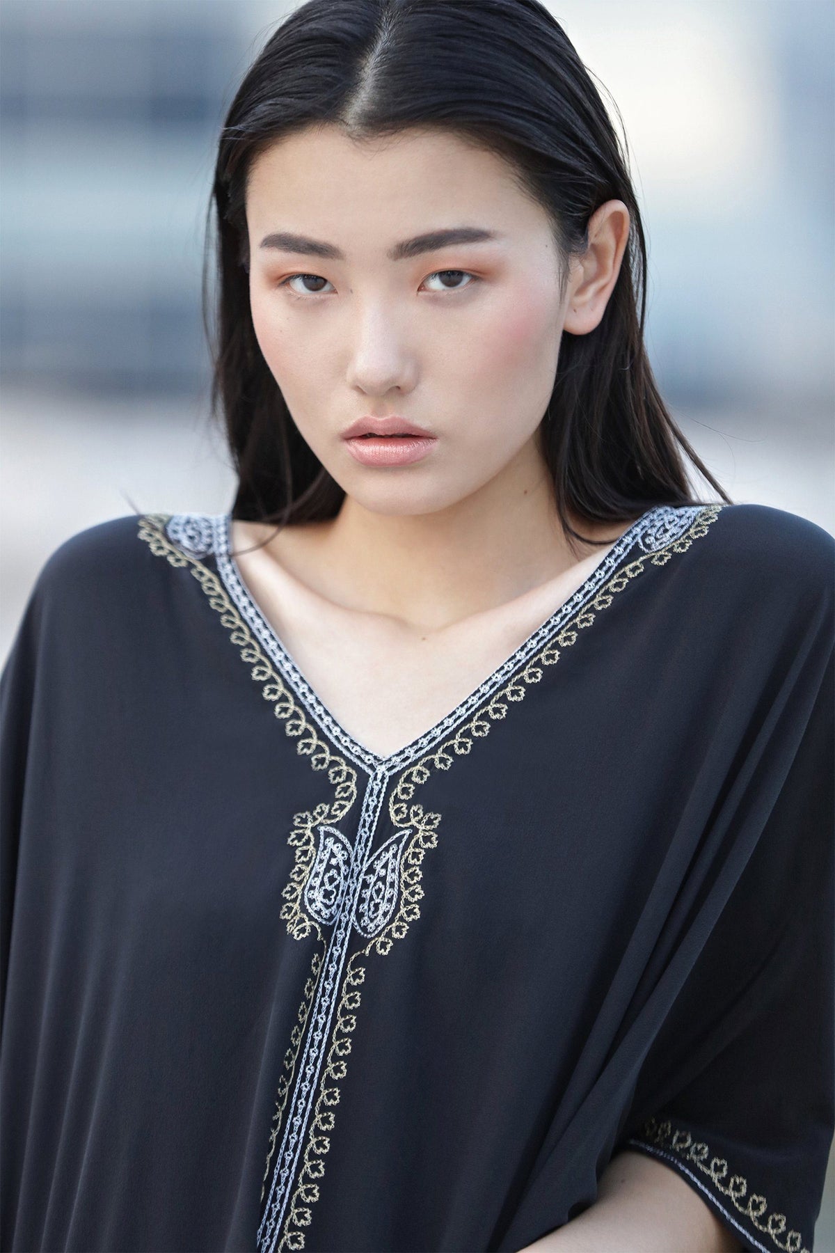 Raindrop Crepe de Chine Midi Boubou Caftans Marie France Van Damme 
