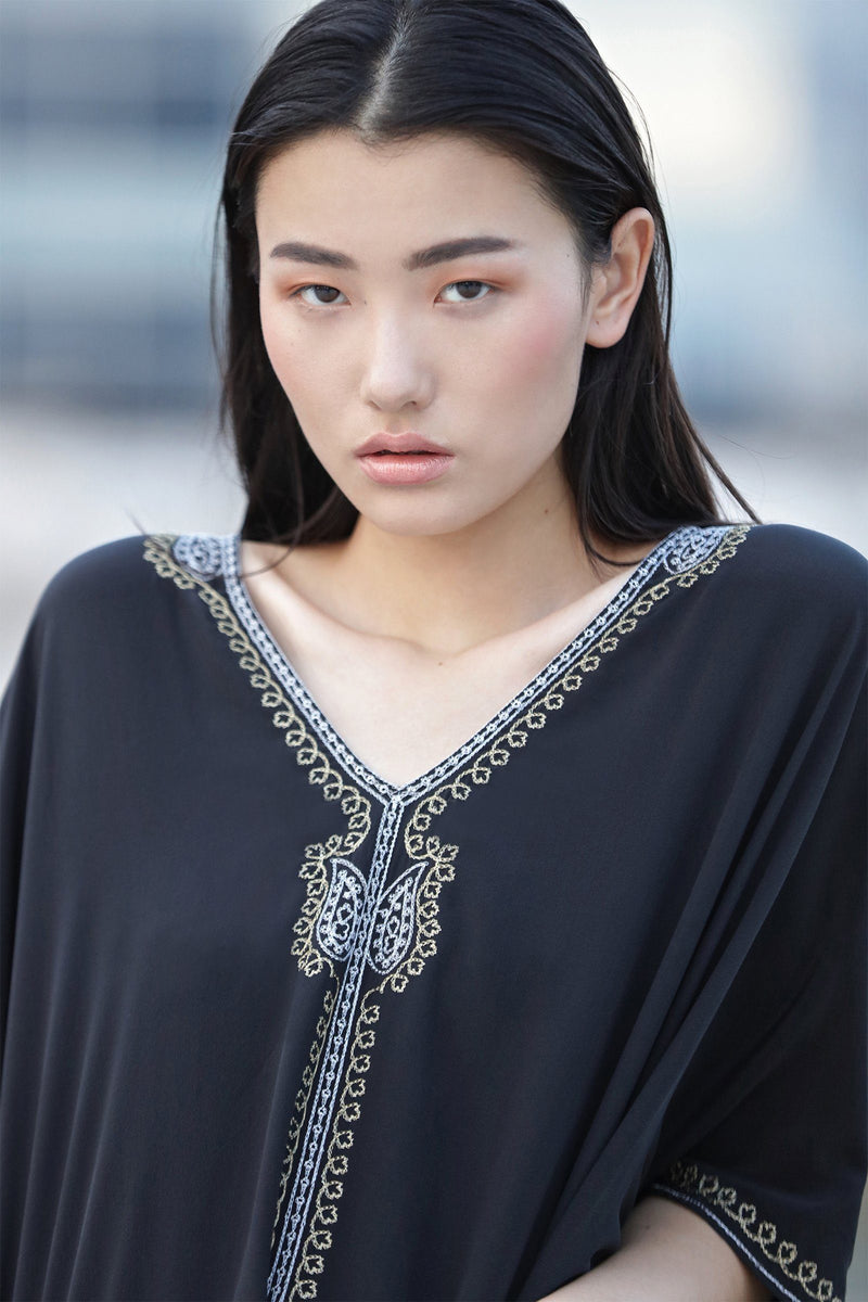 Raindrop Crepe de Chine Midi Boubou Caftans Marie France Van Damme 
