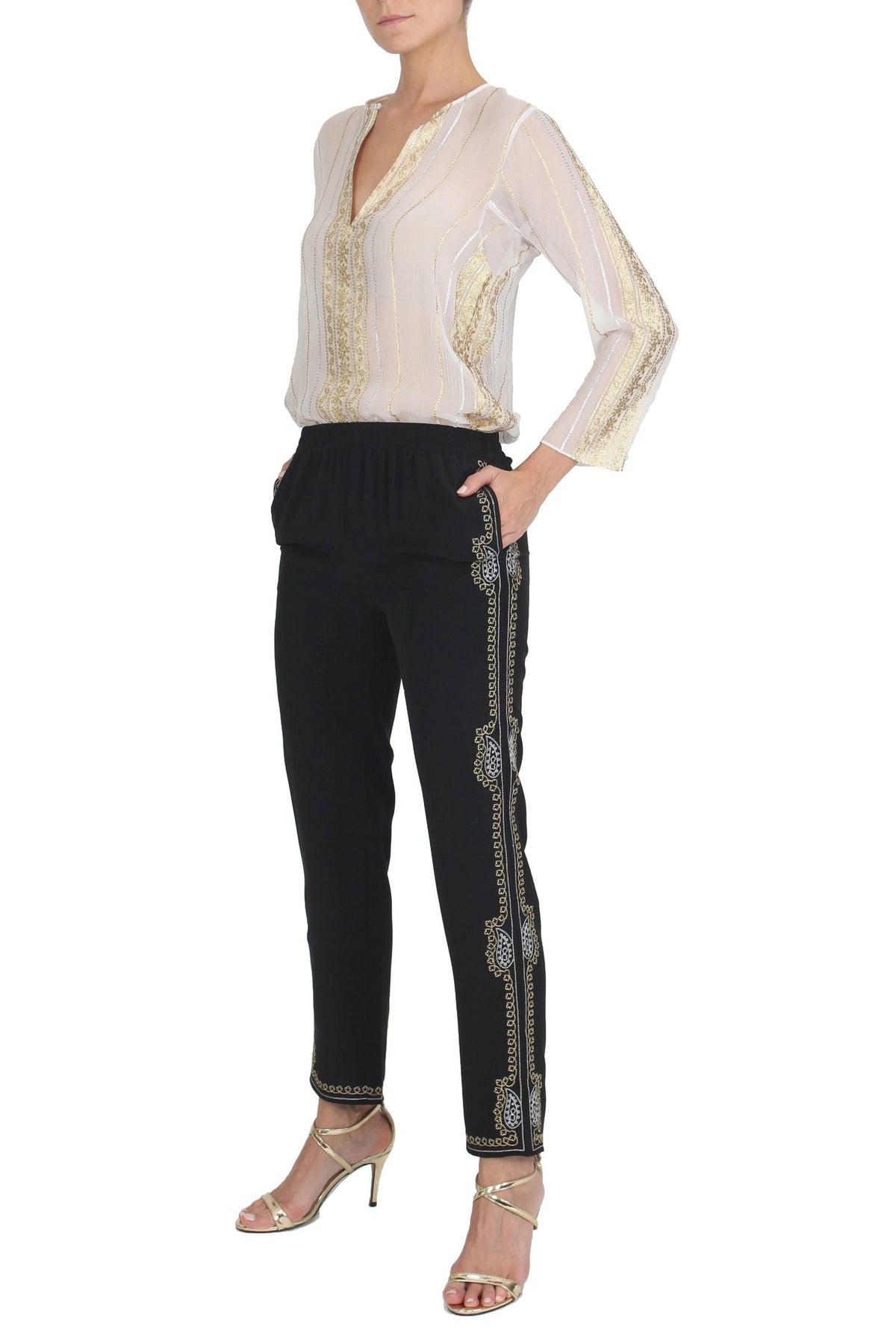 Raindrop Lurex CDC Pants Pants Marie France Van Damme 0 Black Gold Silver 