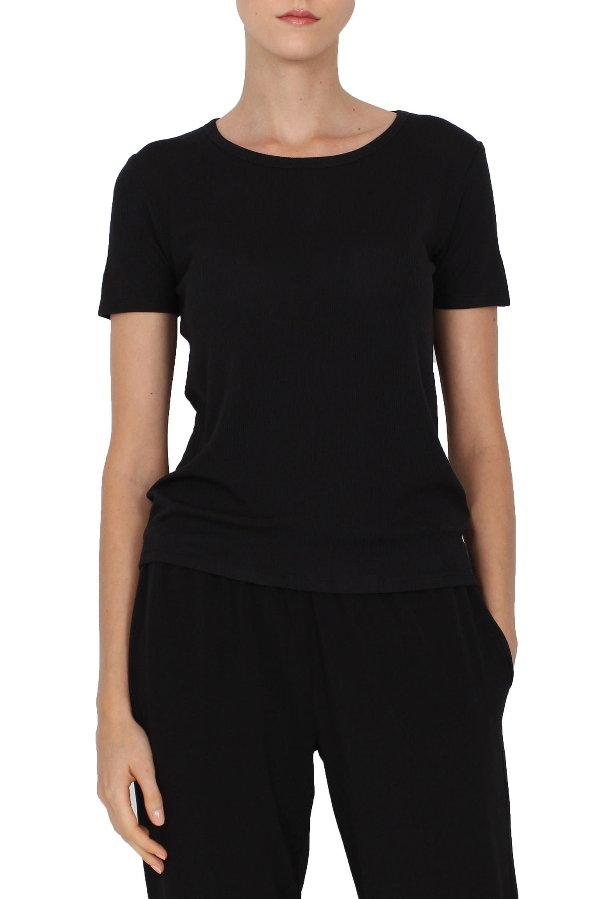Ribbed Crew Neck Tee Marie France Van Damme 0/1 Black 