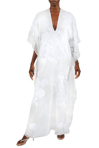 Rose Flower Metallic Boubou Caftans Marie France Van Damme One Size White White 