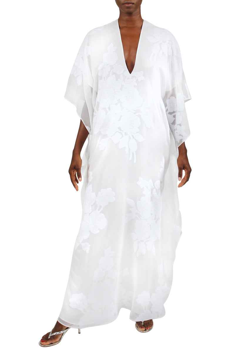 Rose Flower Metallic Boubou Caftans Marie France Van Damme One Size White White 