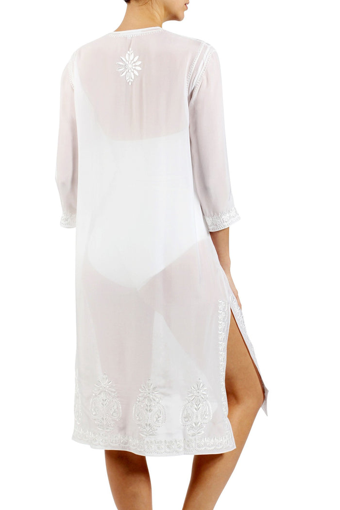 Silk Embroidered Midi Length Tunic Tunics Marie France Van Damme 