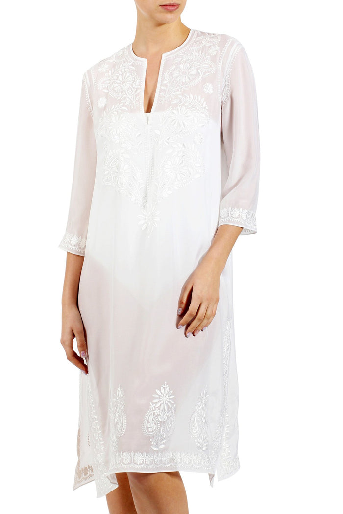 Silk Embroidered Midi Length Tunic Tunics Marie France Van Damme White 0 