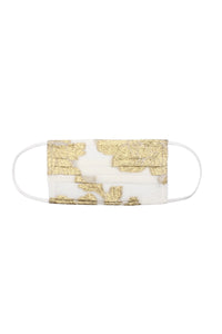 Silk Jacquard Mask Marie France Van Damme One Size White Gold Small Flower 
