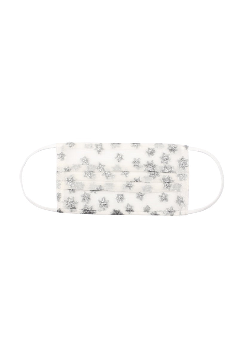 Silk Jacquard Mask Marie France Van Damme One Size White Silver Star 