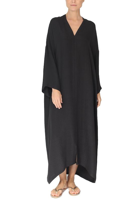 Silk Long Sleeve Croco Jacquard Boubou Marie France Van Damme One Size Black 