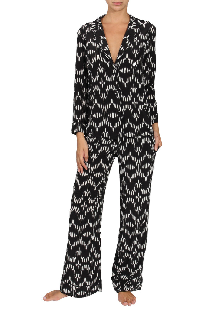 Silk Printed City Pajama City Pyjamas Marie France Van Damme Alta Black White 0 