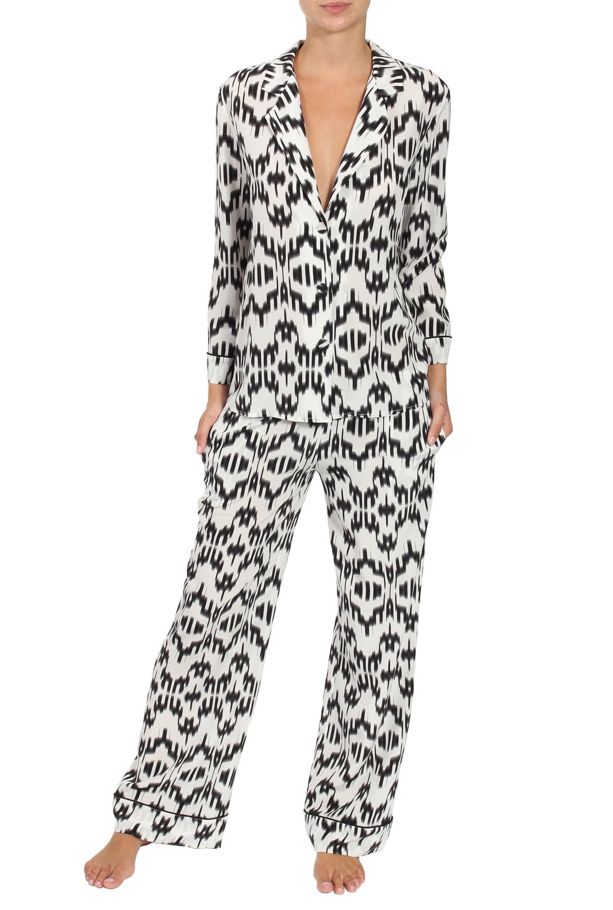 Silk Printed City Pajama City Pyjamas Marie France Van Damme Alta White Black 0 