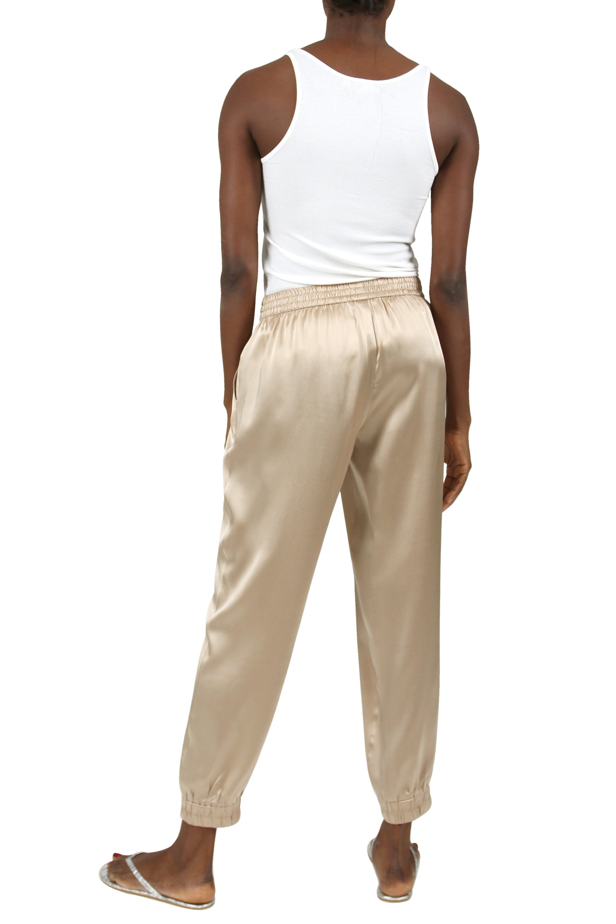 Embroidered crÃªpe satin track pants