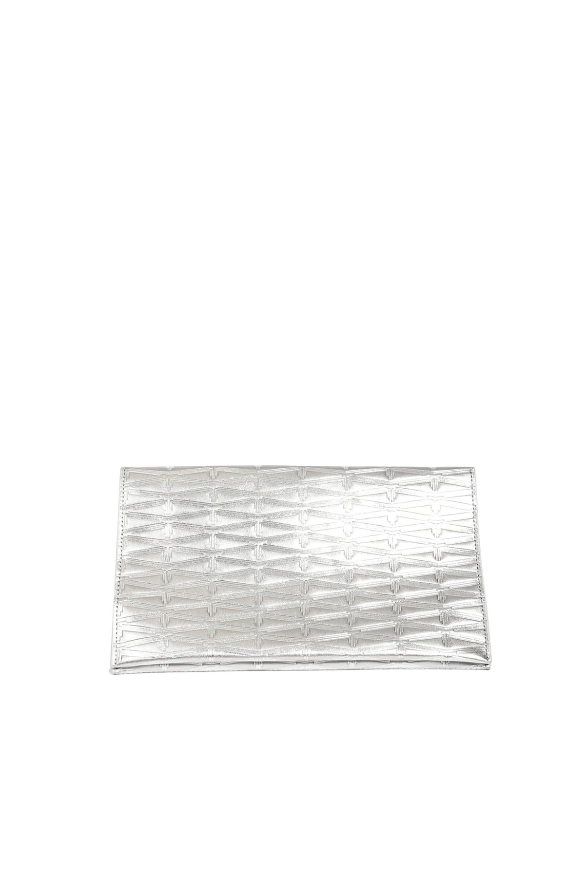 Silver Monogram Metallic Leather Clutch Accessories Marie France Van Damme Silver/Silver 