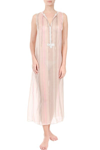 Sleeveless Long Embroidered Caftan Tunics Marie France Van Damme Pink Stripes 0 