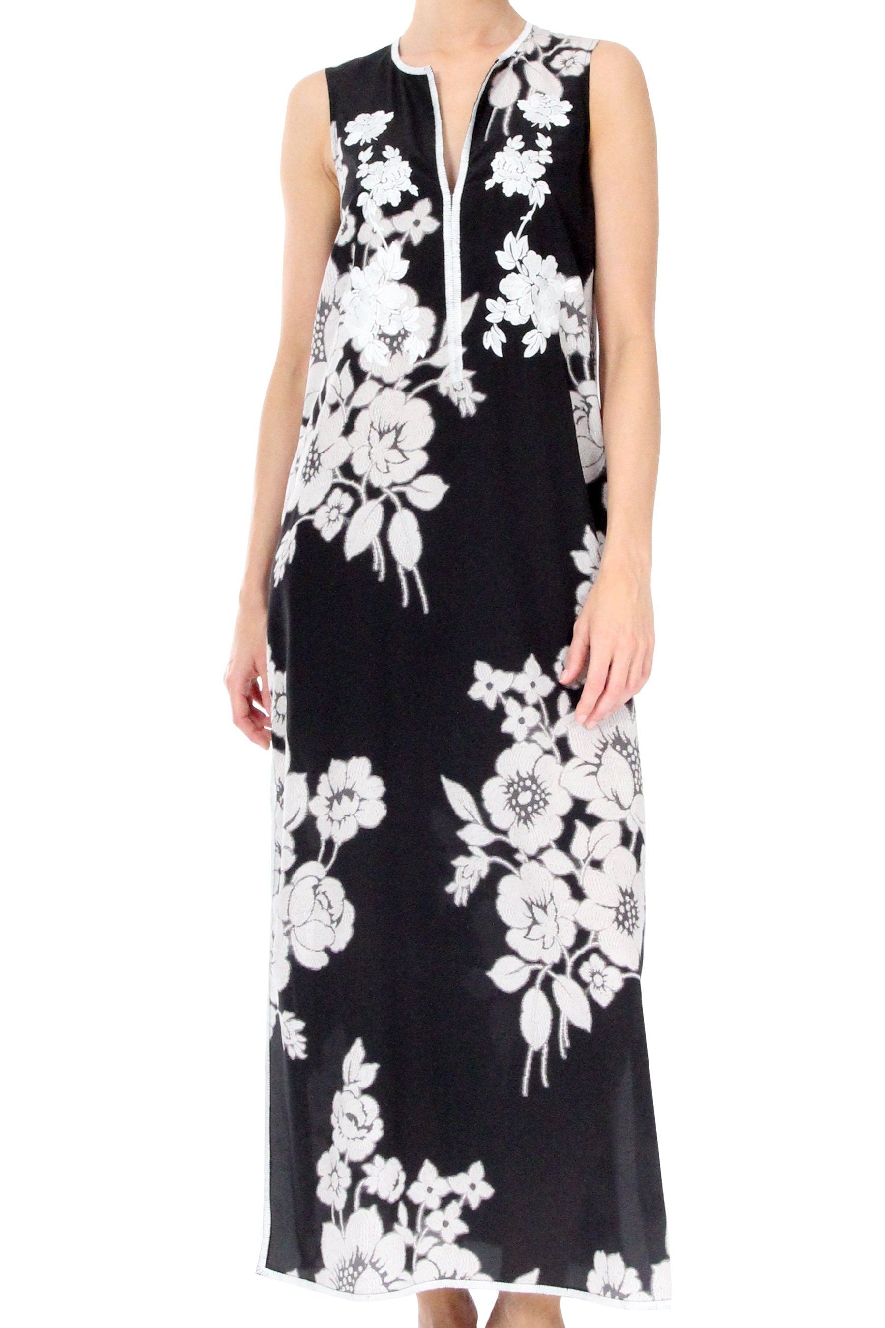 Sleeveless Rose Long Dress Dresses Marie France Van Damme 0 Black White Rose 
