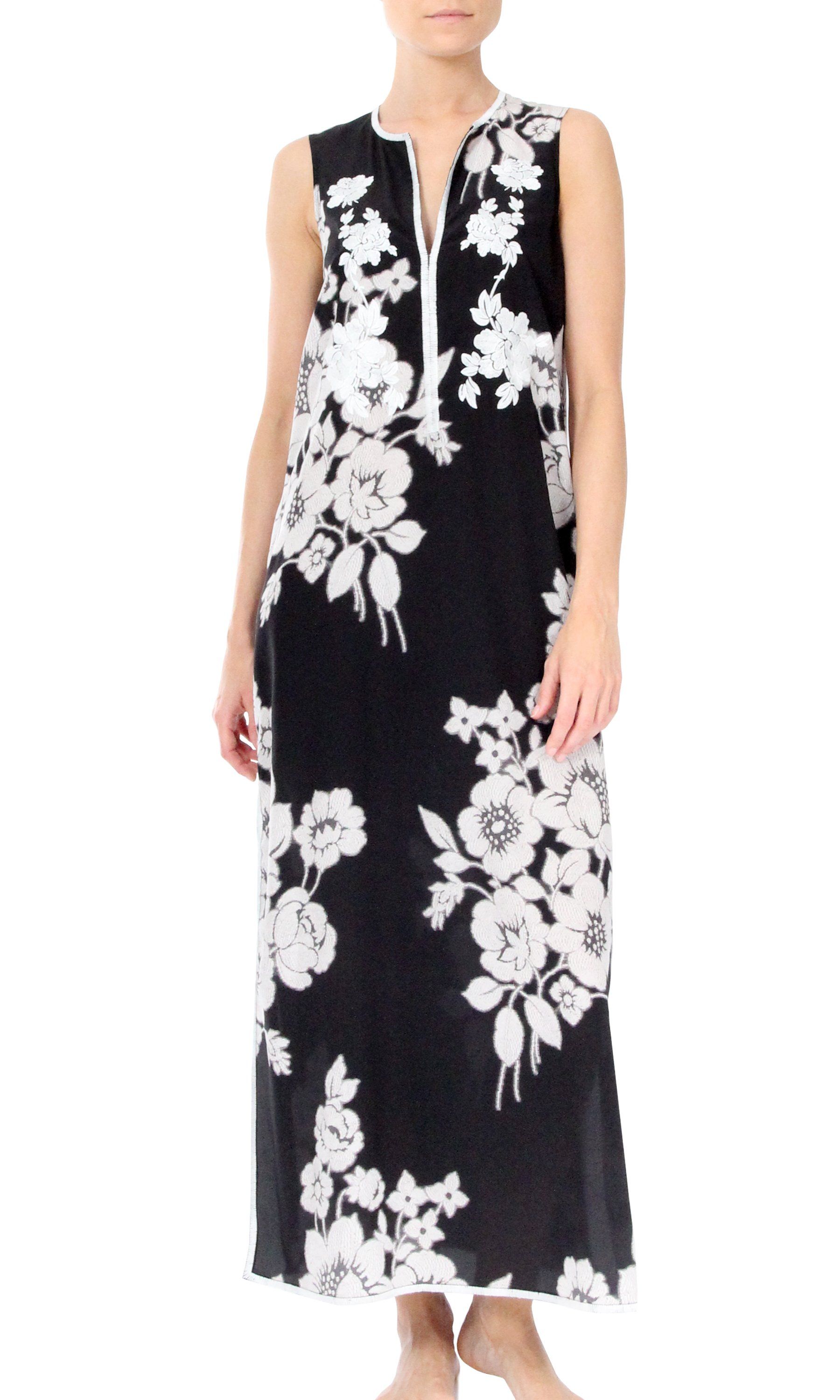 Sleeveless Rose Long Dress Dresses Marie France Van Damme 0 Black White Rose 