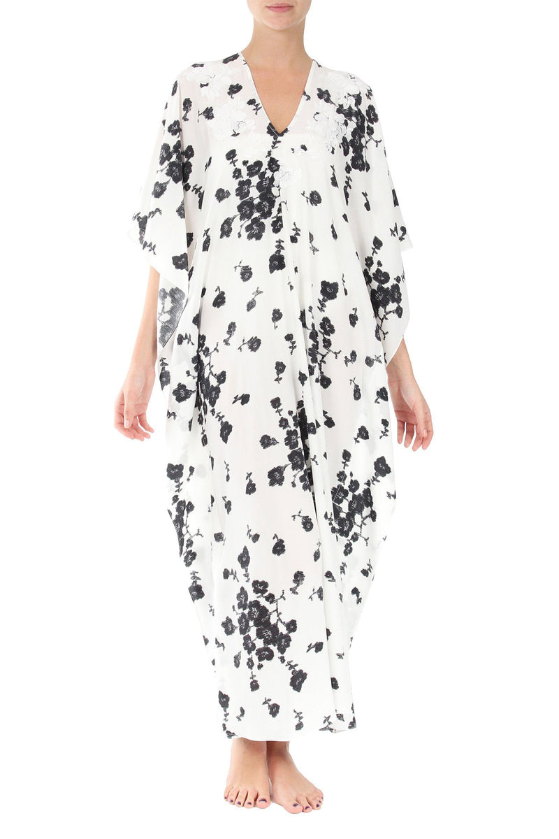 Small Flower Embroidered Boubou Marie France Van Damme One Size White Black Small Flower 