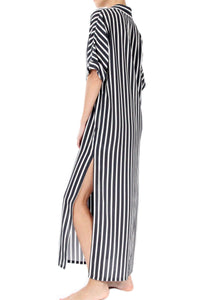 Striped Silk Crepe de Chine Caftan Marie France Van Damme 