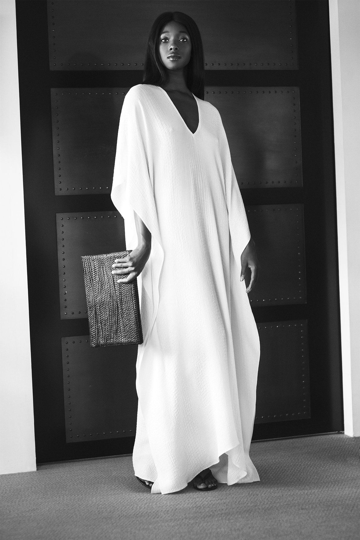 White Silk Croco Jacquard Boubou Caftan Caftans Marie France Van Damme 