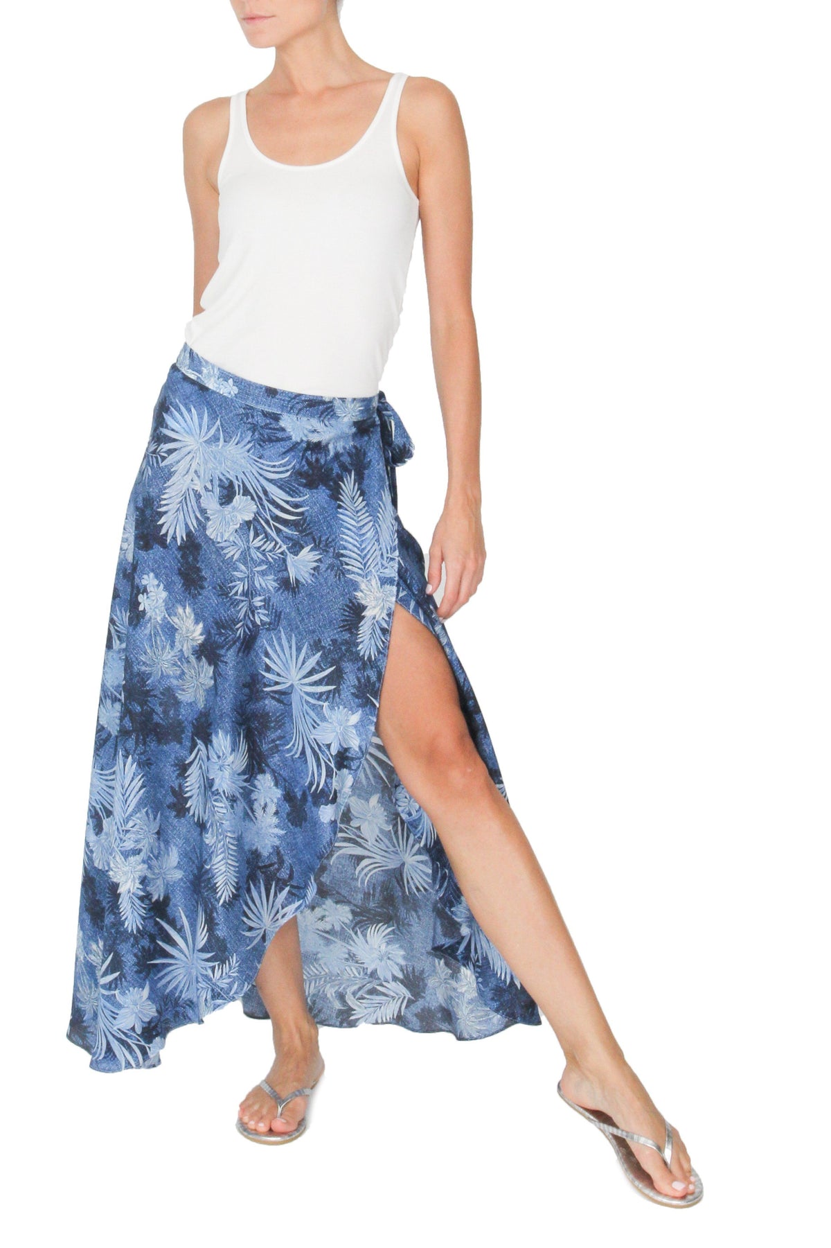 Wrapped Satin Skirt Marie France Van Damme 0 Blue Palm 